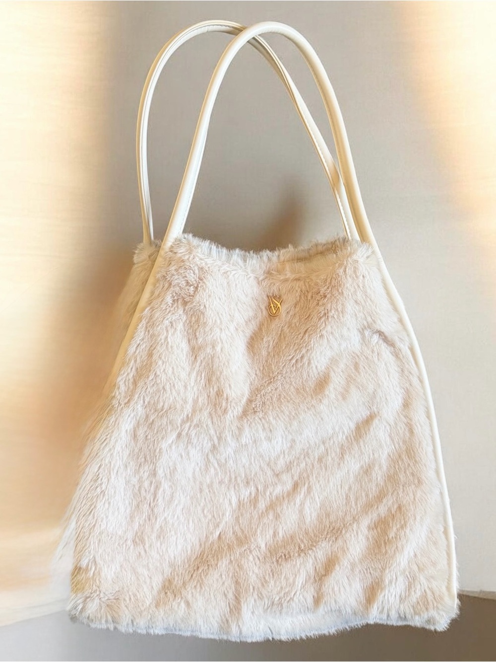 Victoria Secret Faux Fur Large Tote Bag in Cream